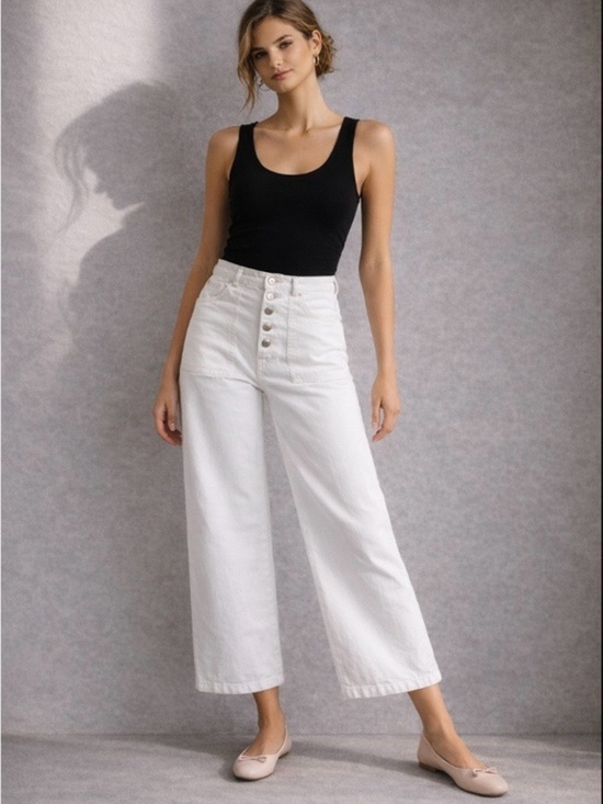 Veronica Beard Denim - Veronica Beard Crosbie White Wide Leg Crop Jeans High Rise Button Fly 25